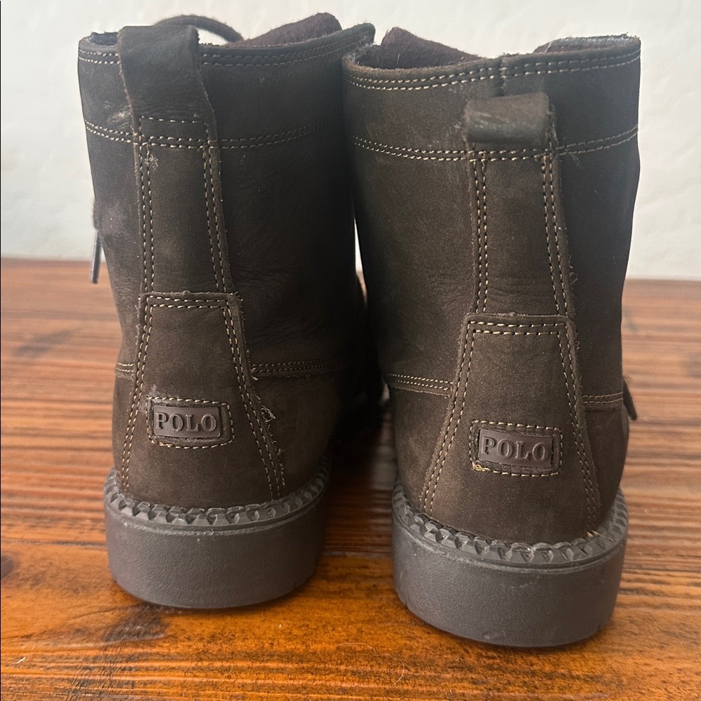 POLO Ralph Lauren Ranger Embroidered Polo Bear Brown Lace up Suede Boot Size 3 - Picture 4 of 16